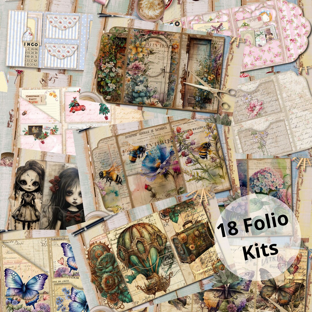 Bundle, Junk Journal Printable, Folding Folio Bundle, 18 Folding Folios ...