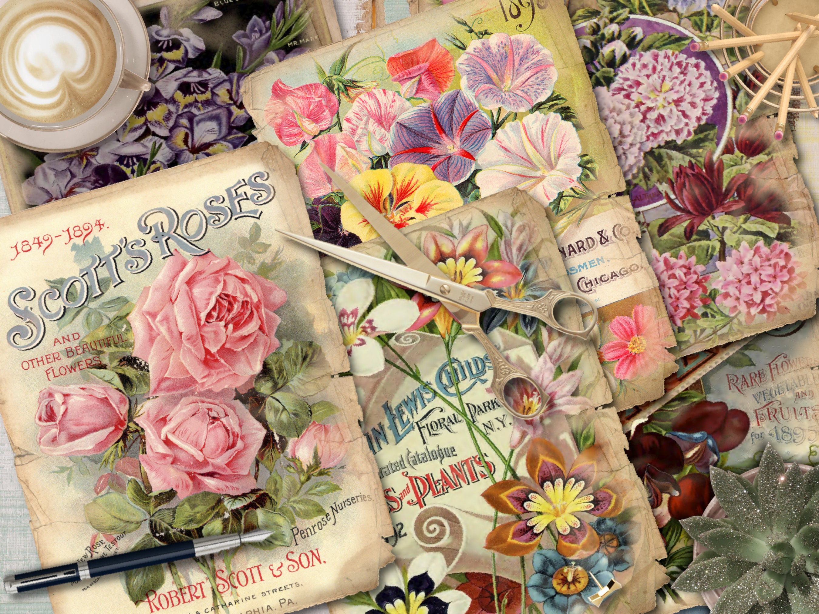 Vintage Roses Junk Journal Printable: Floral Ephemera Kit (digital Kit ...
