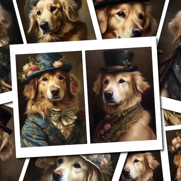 Victorian Golden Retriever Cards, ATC Cards, Junk Journal,  Journaling Cards, Digital Download, Scrapbooking, Ephemera, Digi Kit