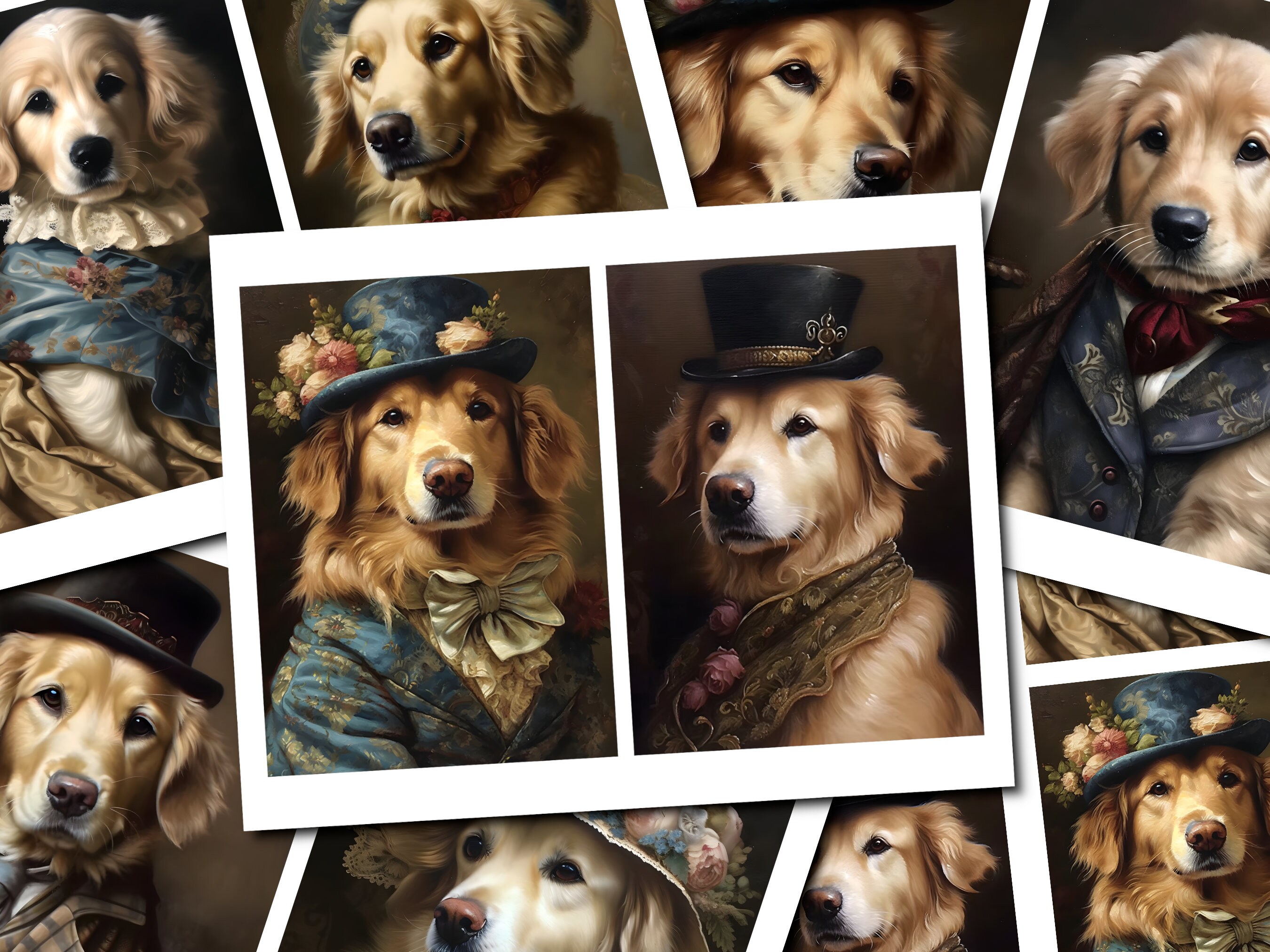 Victorian Golden Retriever Cards: Junk Journal Ephemera (Digital Download)