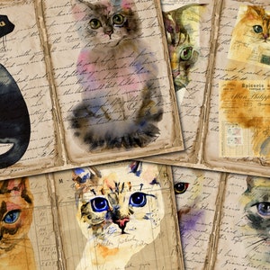 Vintage Cat Junk Journal Printable Kit – 4 Double Pages with Kittens, Digital Download for Junk Journals