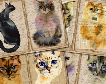 Vintage Cat Junk Journal Kit: Kitten Ephemera, 4 Double Pages (Digital Download)