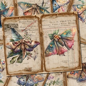 DIGITALE Aquarell Tropische Motte Junk Journal Kit - Vintage Seiten zum Ausdrucken - Fa112
