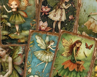 Whimsical Fairy Junk Journal Pages – Printable Collage Elements (Digital Download)