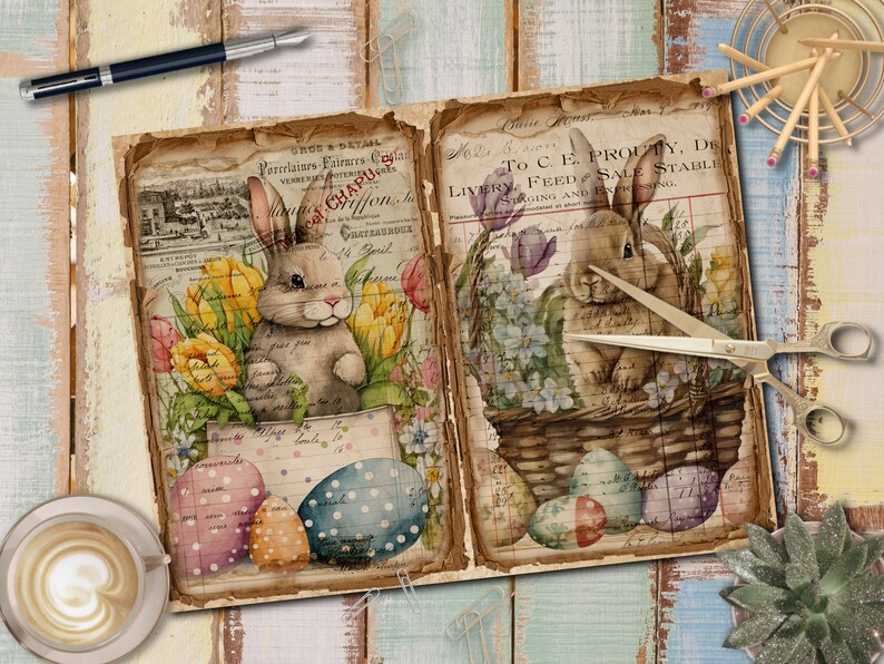 Easter Bunny Junk Journal Kit, Vintage Ephemera (digital Paper, 4 Pages ...