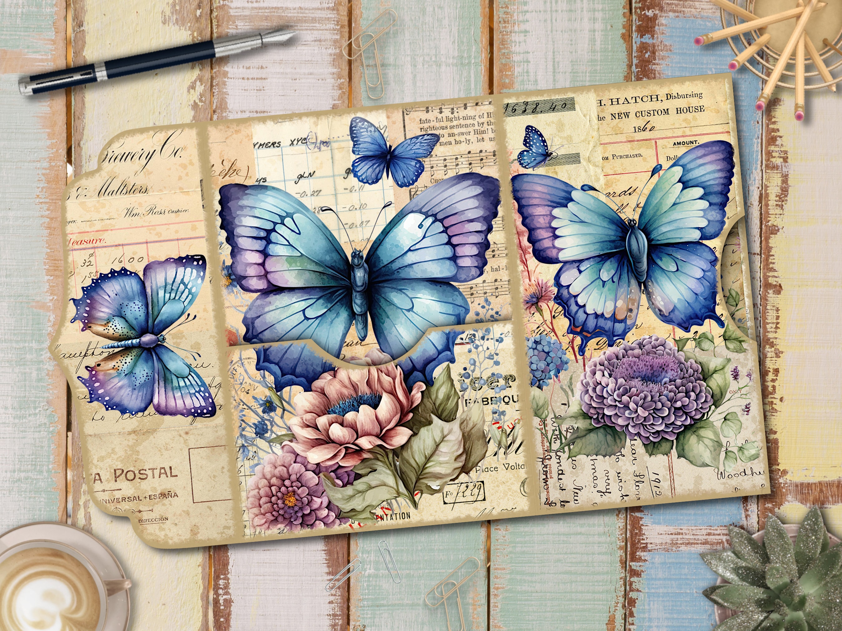 Butterfly Junk Journal Kit: Printable Folding Folio, Ephemera (digital ...