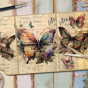 Junk Journal Kit, Schmetterling faltendes Junk Journal, Collage Sheets, Ephemera, beladener Ordner, faltbares Folio Design für Junk Journaling