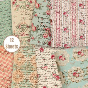 Shabby Chic Rose Digital Paper: Vintage Floral Scrapbook Backgrounds (Digital Download) - FA228