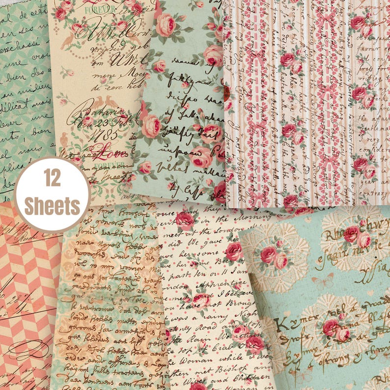 Shabby Chic Rose Digital Paper: Vintage Floral Scrapbook Backgrounds ...