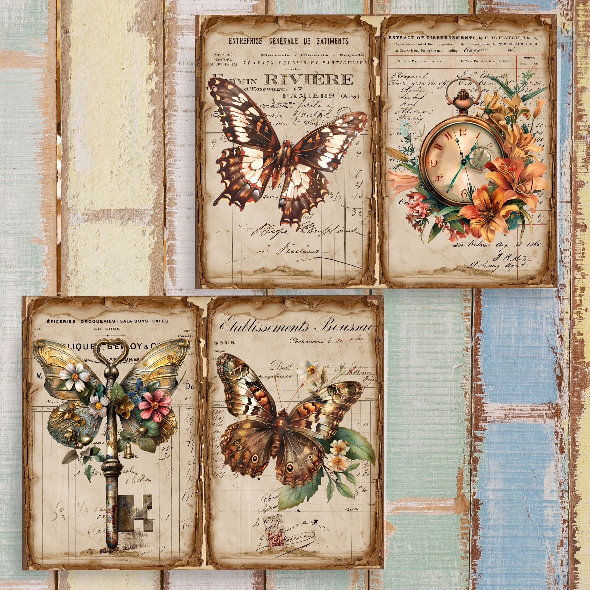 Antique Butterfly Junk Journal Pages: Vintage Ephemera (digital ...