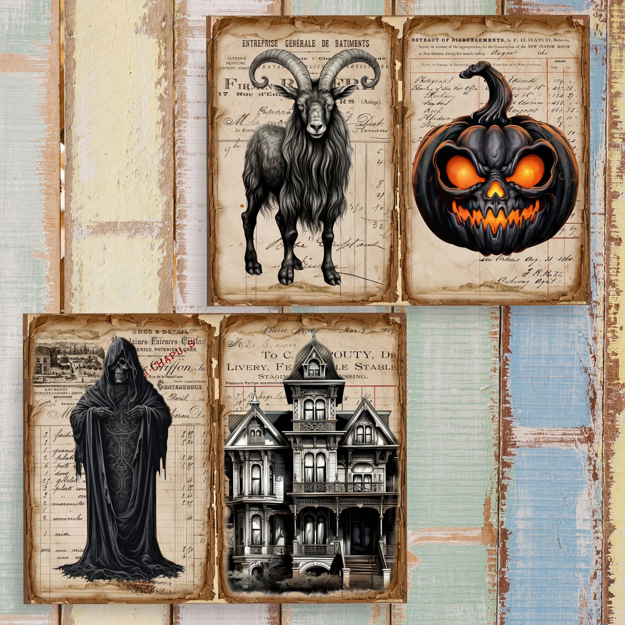 ヴィンテージで不気味なハロウィンジャンクジャーナルページ：不気味な