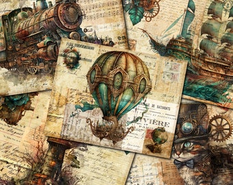 Steampunk Junk Journal Kit: Vintage Collage Papers (Digital Download)