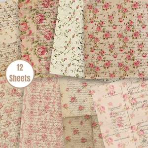 Shabby Chic Rose Digital Paper: Vintage Floral Scrapbook Backgrounds (Digital Download) - FA244
