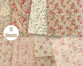 Shabby Chic Rose Digital Paper: Vintage Floral Scrapbook Backgrounds (Digital Download) - FA244