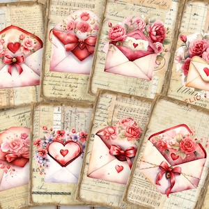 Kit de diario basura, kit de diario basura con cartas de amor: páginas dobles con rosas rojas y corazones