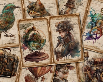 Steampunk Vintage Journal Pages: Printable Junk Journal Kit (Digital Download)