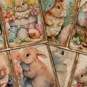Bunny Watercolor Junk Journal Kit: Easter Double Pages (Digital Download)