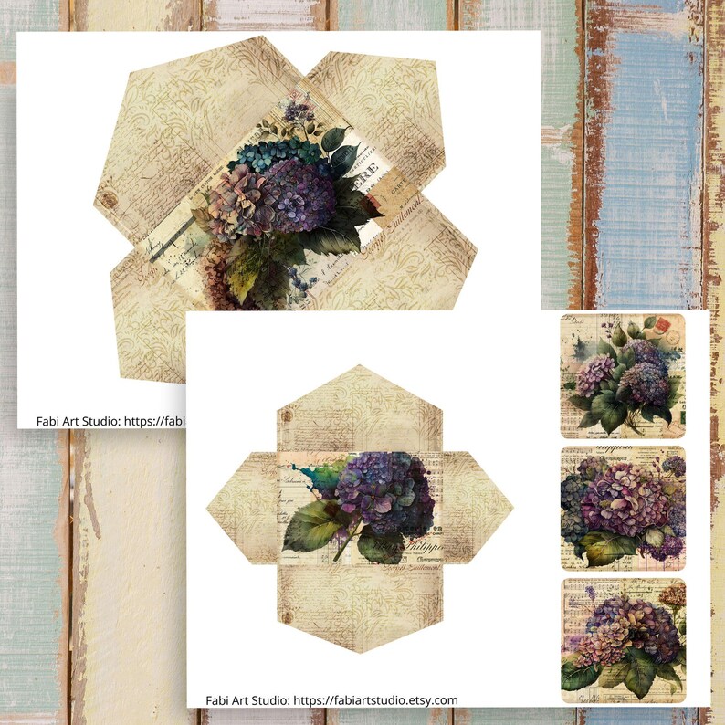 Hydrangea Junk Journal Kit I: Printable Ephemera, Tags, Cards (digital ...