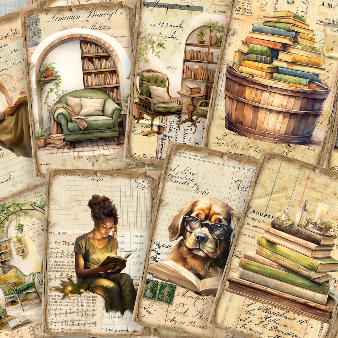 Holiday Reading Junk Journal Kit: Vintage Books Collage (digital ...