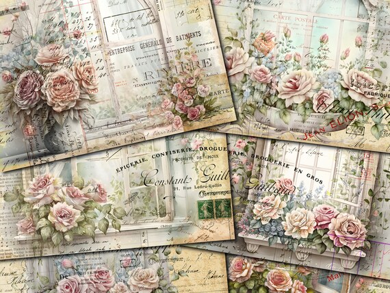 ジャンクジャーナル印刷可能、花の窓、ヴィンテージジャーナル