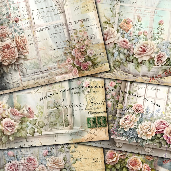 Junk Journal Printable, Floral Window , Vintage Journal Papers, Flower Journal , Vintage Junk Journal Digi Kit, Window Printable Journal