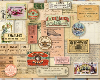 Vintage Ephemera Junk Journal Kit: Printable Sheet Music, Postcards (Digital Download)