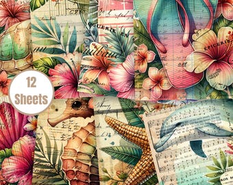 Watercolor Beach Junk Journal Kit: Summer Collage Papers (Digital Download) - FA218