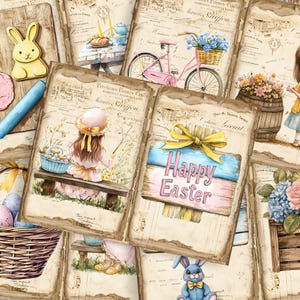 Girly Rustic Easter Junk Journal Pages – 5 Printable Sheets, Vintage Bunny & Floral Designs, Shabby Chic Spring Pages - FA182