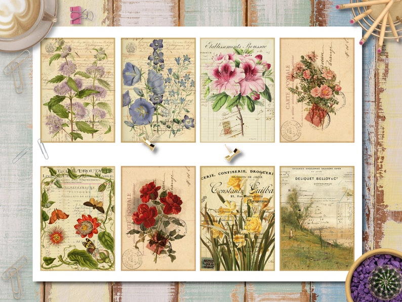 Vintage Roses Junk Journal Kit: Floral Ephemera Cards (digital Download ...