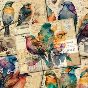 Diário de lixo para impressão, pássaros, papéis de diário vintage, diário de lixo de flores, kit digital de diário de lixo vintage, diário para impressão de pássaros