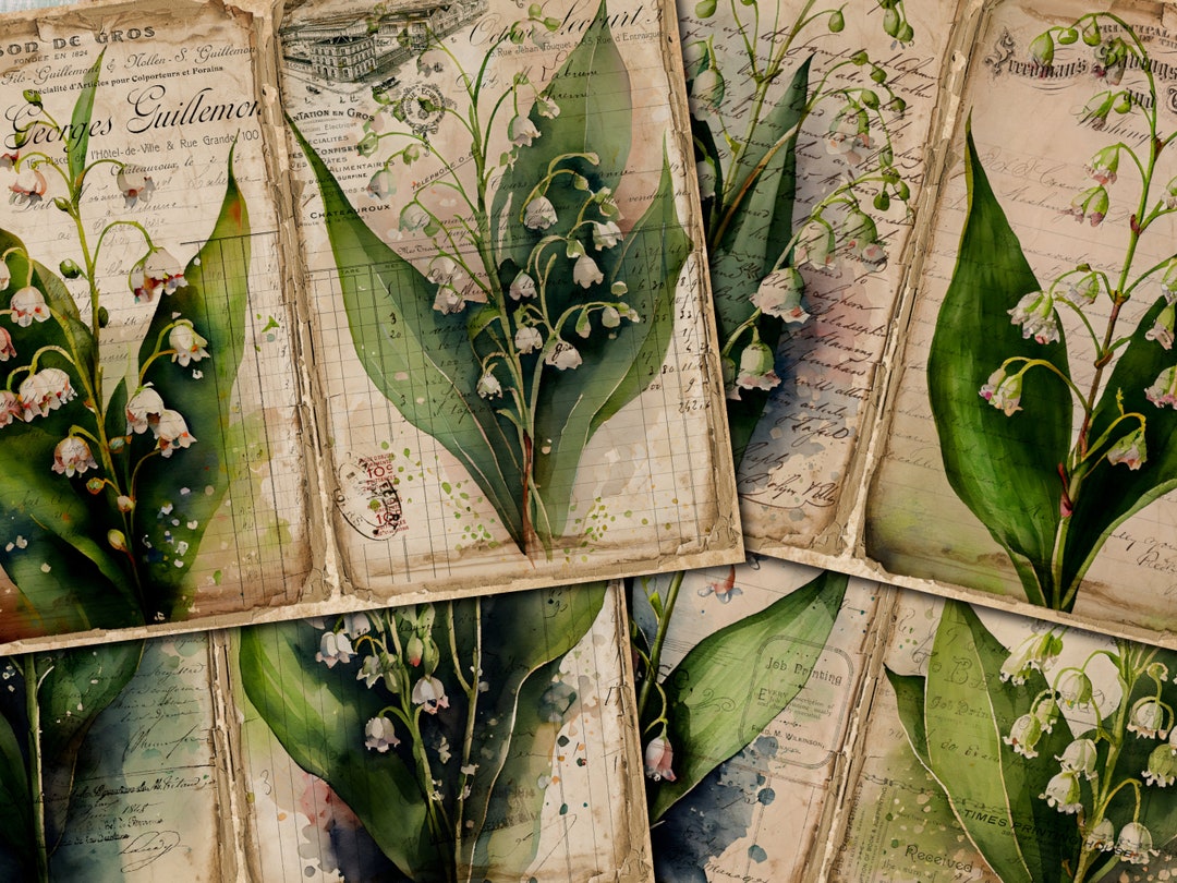 Lily of the Valley Junk Journal Kit: Vintage Flower Pages (digital