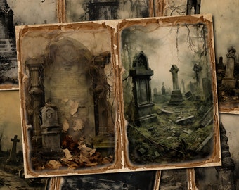 Gothic Cemetery Junk Journal Kit: Halloween Double Pages (Digital Download)