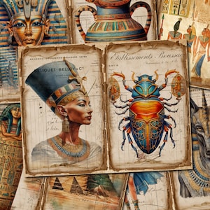 Junk Journal Printable, Ancient Egypt , Ancient Egypt Junk Journal , Digi Kit, Junk Journal Double Page, Nefertiti, Cleopatra, Tutankhamun