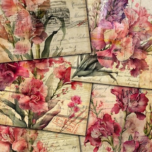 Junk Journal Printable, Gladiolus , Vintage Journal Papers, Flowers Junk Journal , Vintage Junk Journal Digi Kit, Printable Journal