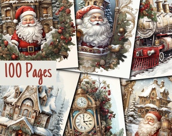 Super Bundle Christmas Paper for Junk Journal - 100 Festive Holiday Collage Sheets,  Xmas Scrapbooking Backgrounds, Download