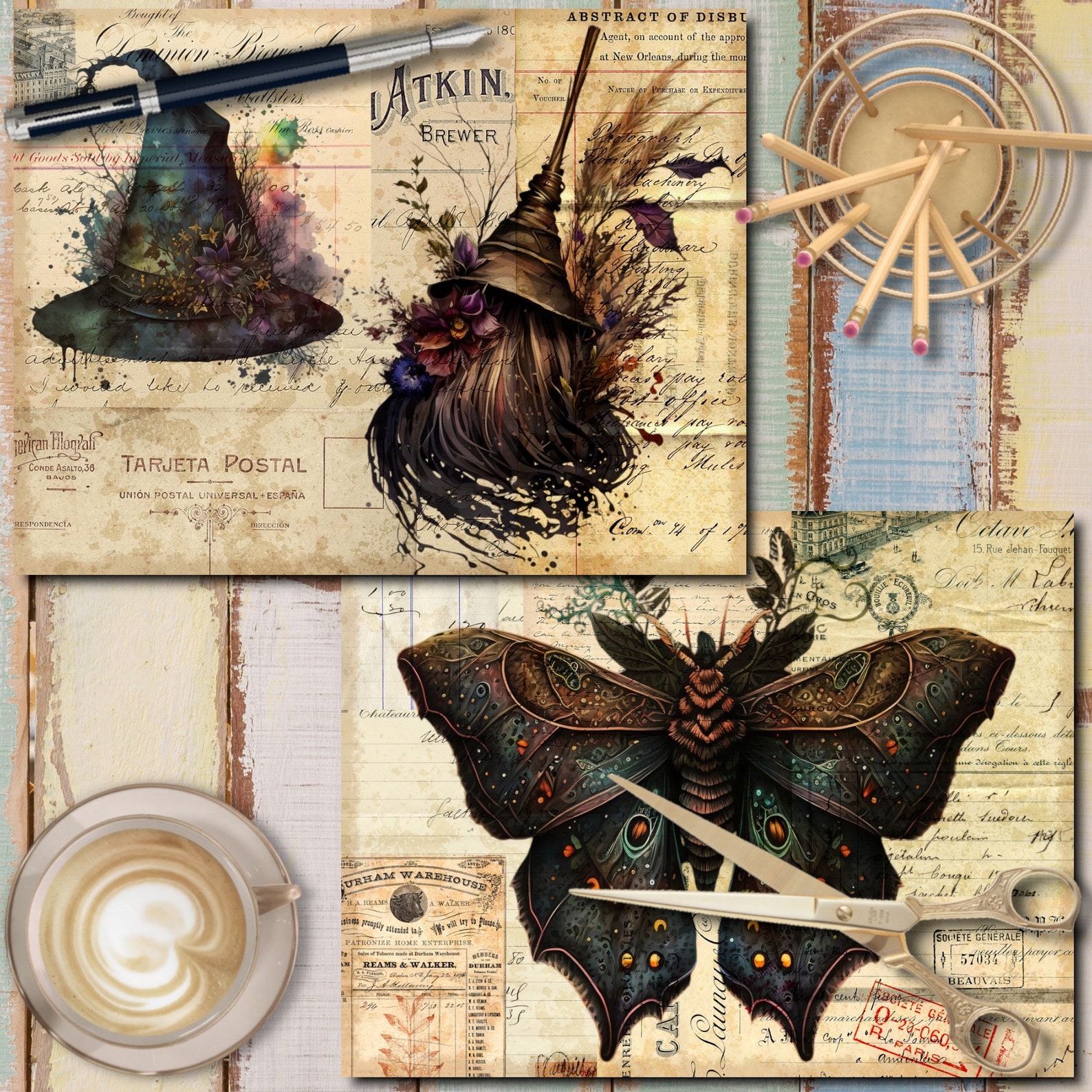 Gothic Witch Junk Journal Kit: Halloween Collage Papers (digital ...
