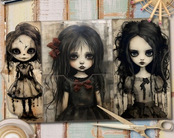 Gothic Doll Junk Journal: Printable Collage Sheets, Ephemera (Digital Download)
