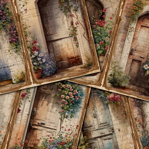 Diario basura imprimible, puertas florales, páginas de diario vintage, diario basura de flores, kit digital de diario basura, diario imprimible de puertas de madera