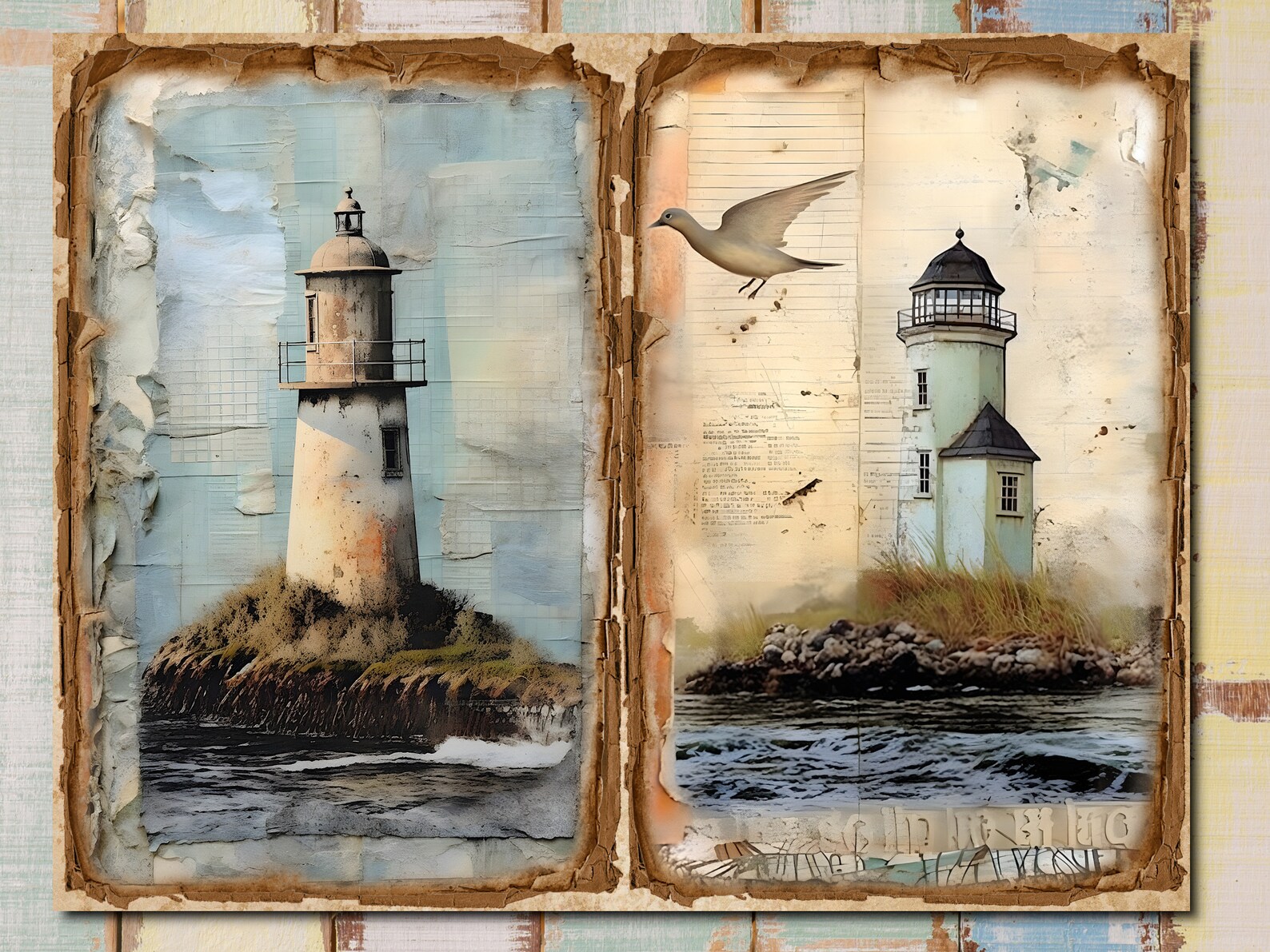 Lighthouse Junk Journal Printable: Vintage Double Pages (digital ...