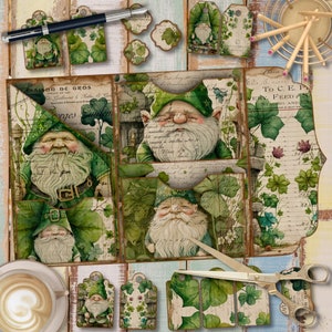 St Patricks Day Gnome, impression de journal indésirable, feuilles de collage, dossier chargé, conception folio pliante pour la journalisation indésirable
