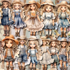 Country Girls Fussy Cut, Girls Fussy Cut, Country Girls Junk Journal Digi Kit, Download digitale, Cottagecore, Junk Journal Digi
