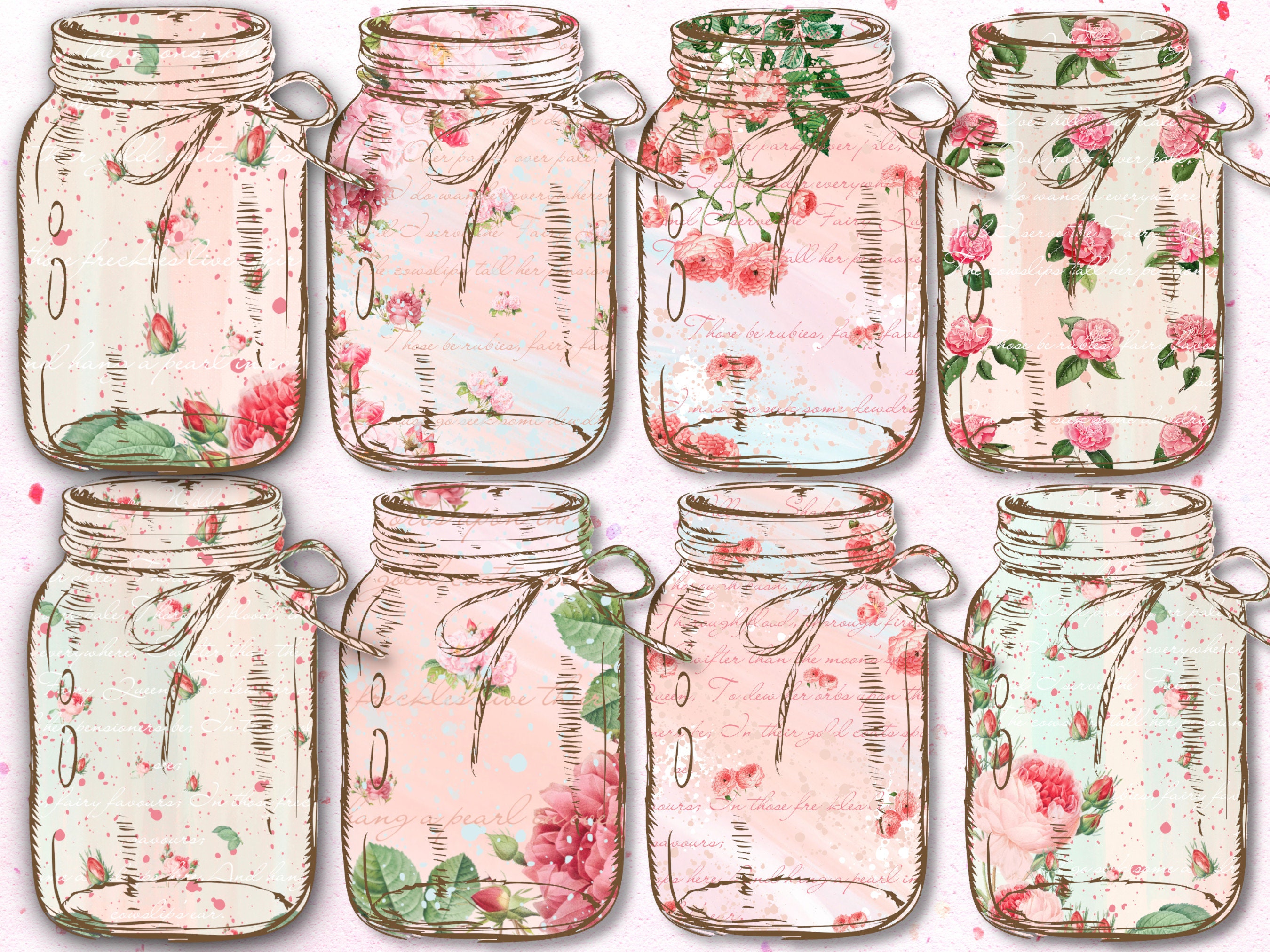 Mason Jar Fussy Cuts: Shabby Chic Ephemera (Digital Download)
