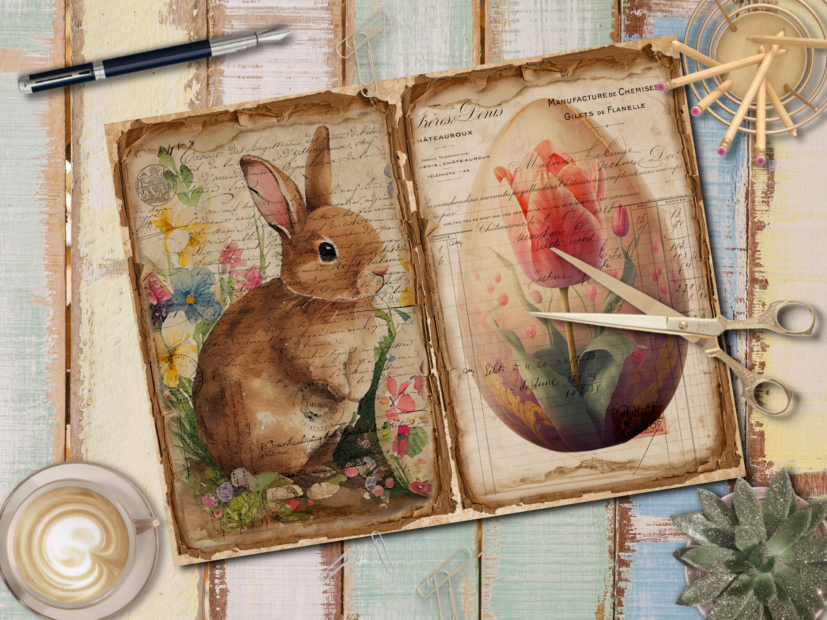 Easter Bunny Junk Journal Kit, Vintage Ephemera (digital Paper ...