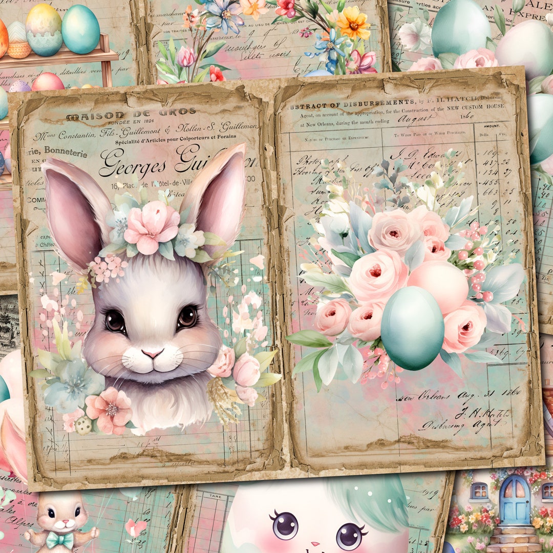 Easter Junk Journal Kit – Vintage Bunny Ephemera & Retro Printable ...
