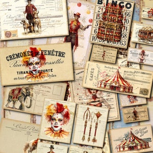 Victoriaanse circus ephemera voor Junk Journal, Junk Journal Digi Kit, Collage Sheets, Circus Junk Journal, Junk Journal Inserts