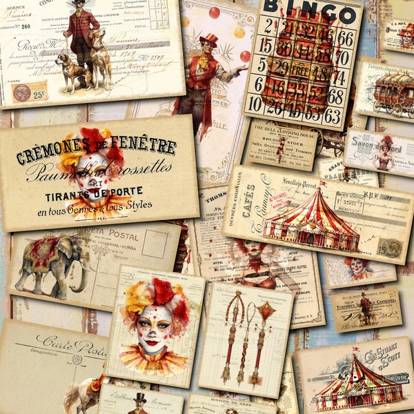 Victorian Circus Ephemera for Junk Journal,  Junk Journal Digi Kit, , Collage Sheets, Circus Junk Journal, Junk Journal Inserts