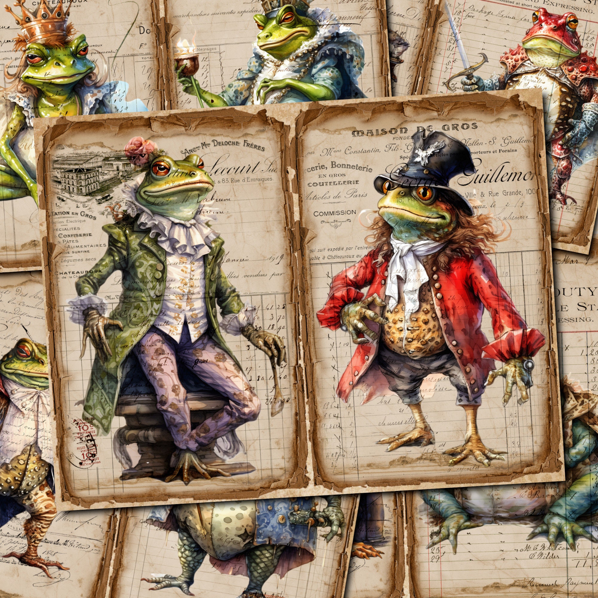 Kit de diario basura "Ranas de cuento de hadas": Páginas dobles vintage (Descarga digital) - FA264
