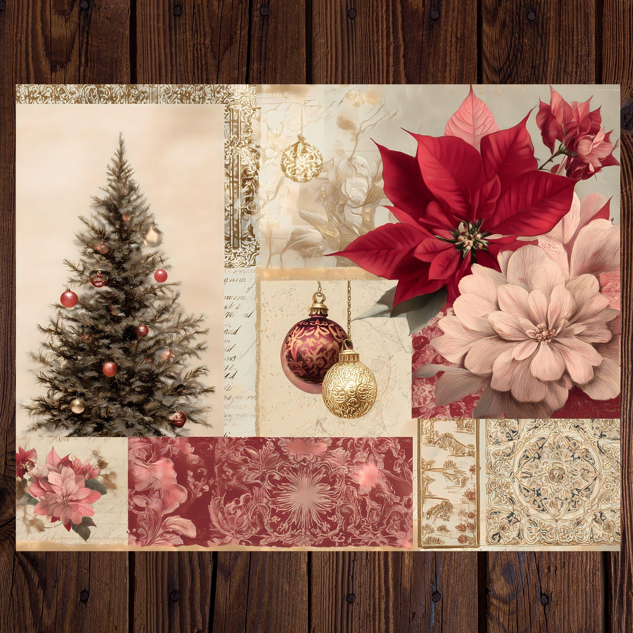 Junk Journal Vintage Christmas Collage Papers With Ruby Red Colors ...