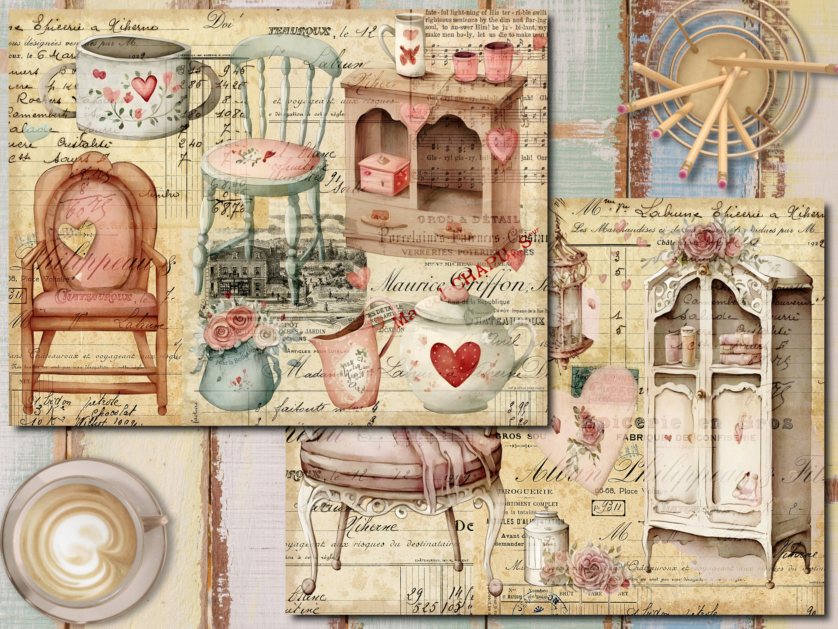 Vintage Furniture Junk Journal Kit: Romantic Printable Papers (digital ...