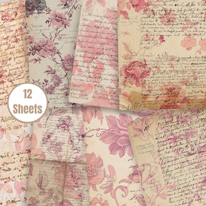 Pink Shabby Chic French Toile Digital Paper – Vintage Floral Backgrounds for Scrapbooking and Journaling - FA226